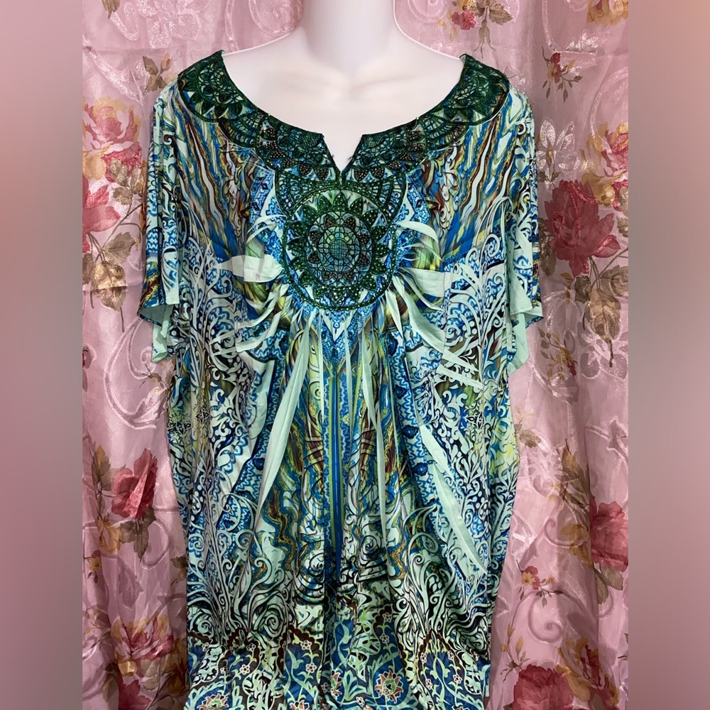 live and let live Blue & Green Mandala-Print Women's Tunic